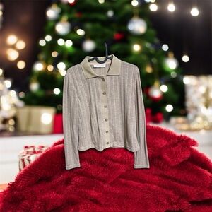 Brown Long Sleeve Button-Up Top